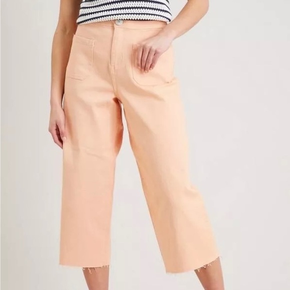 Tu Denim - Tu Women’s 8R Denim Wide Leg Crop Pant Frayed Hem Pastel Orange Sherbert Spring